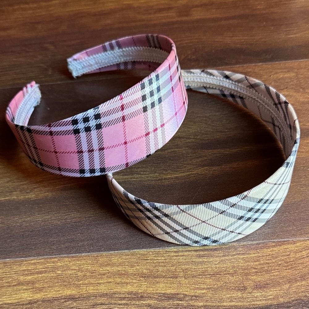 Bundle of 2 Plaid Pink and Cream Headbands OS